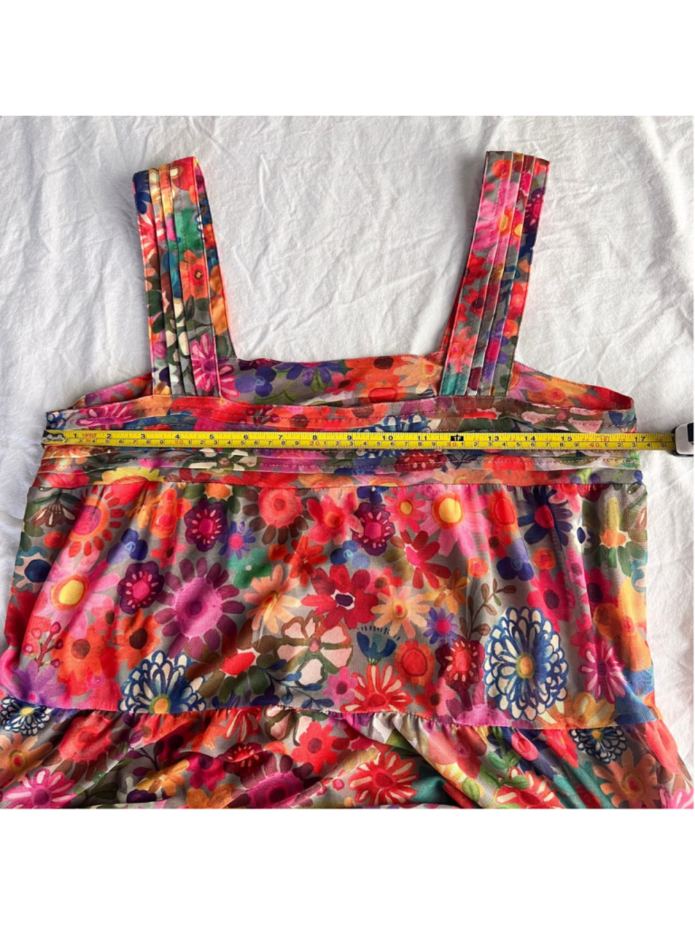 Natural Life Floral Mesh Tiered Maxi Dress Sz M Boho Cottage Rainbow Calico - Picture 7 of 9